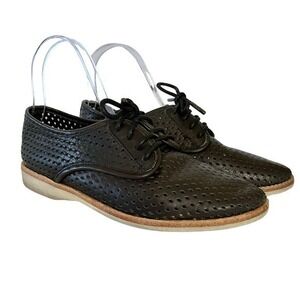 Rollie Australia Derby Punch Black Perforated Leather Lightweight Oxford Shoes